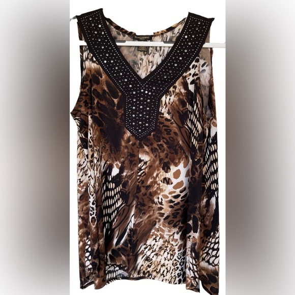 10. EUC Susan Lawrence 1X Multi-Colored Beaded V-Neck Sleeveless Blouse - Picture 1 of 7
